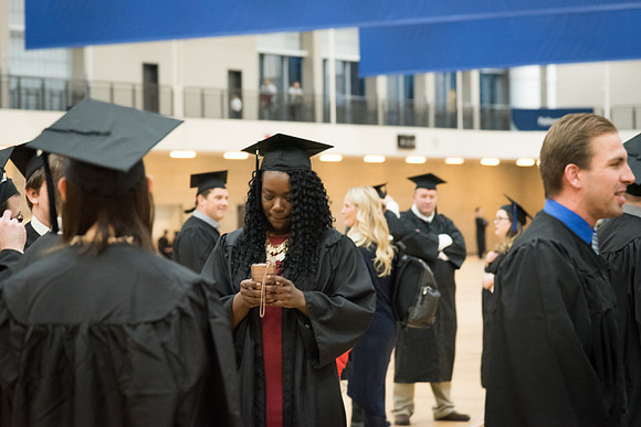 Graduates and their families gather in the I-Center for the Fall 2017 Commencement.