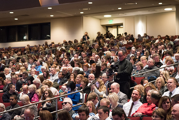 Graduates and their families gather in the I-Center for the Fall 2017 Commencement.