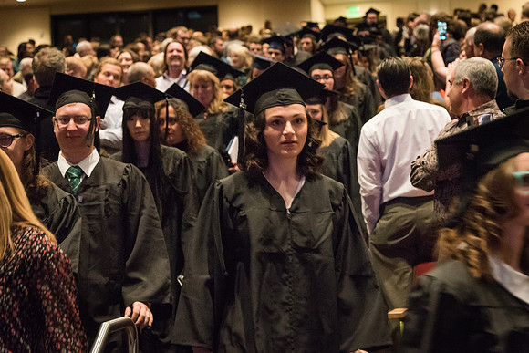 Graduates and their families gather in the I-Center for the Fall 2017 Commencement.