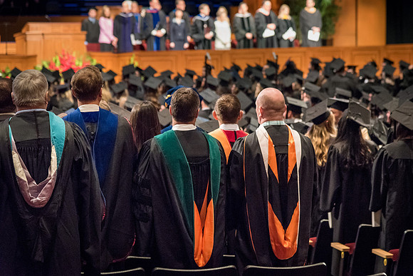 Graduates and their families gather in the I-Center for the Fall 2017 Commencement.