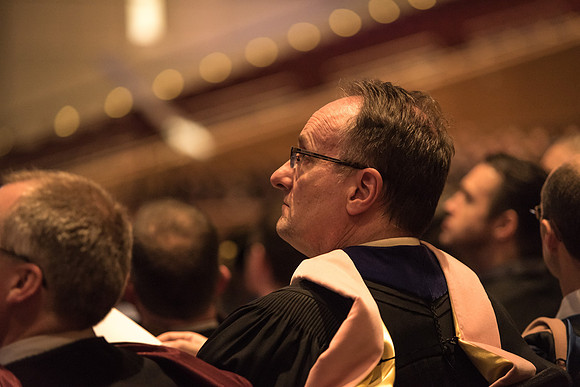 Graduates and their families gather in the I-Center for the Fall 2017 Commencement.