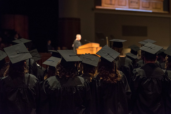 Graduates and their families gather in the I-Center for the Fall 2017 Commencement.