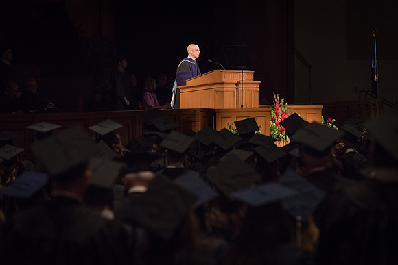 Graduates and their families gather in the I-Center for the Fall 2017 Commencement.