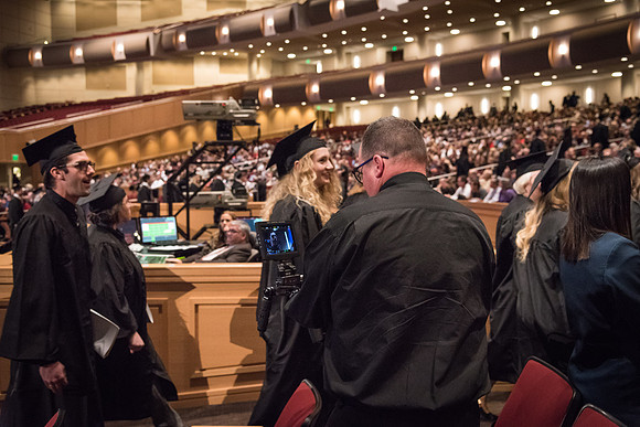 Graduates and their families gather in the I-Center for the Fall 2017 Commencement.