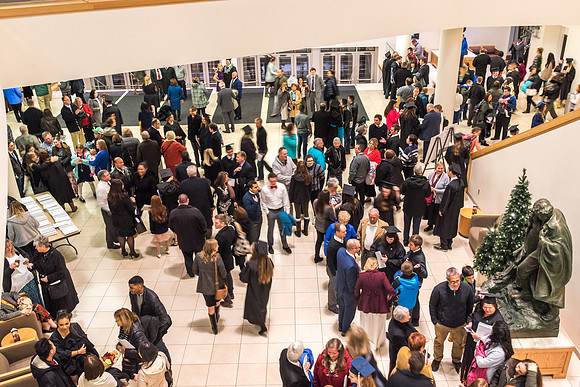 Graduates and their families gather in the I-Center for the Fall 2017 Commencement.