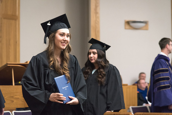 Sociology and Psychology graduates gather in the Hinkley chapel for convocation.