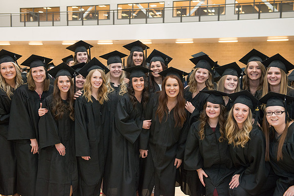 Graduates gather in the BYU-Idaho Center for graduation. Dec 2017