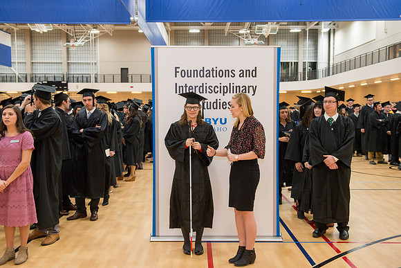 Graduates gather in the BYU-Idaho Center for graduation. Dec 2017