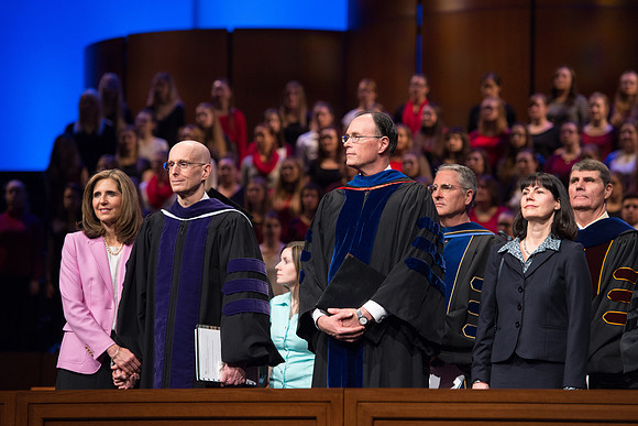 President Henry J Eyring, Bishop W. Christopher Waddell. and Mark Woodruff Dec 2017