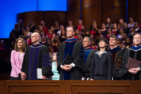 President Henry J Eyring, Bishop W. Christopher Waddell. and Mark Woodruff Dec 2017