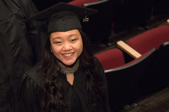 Commencement - Recessional, graduates file out of the BYU-Idaho Center.  Dec 2017