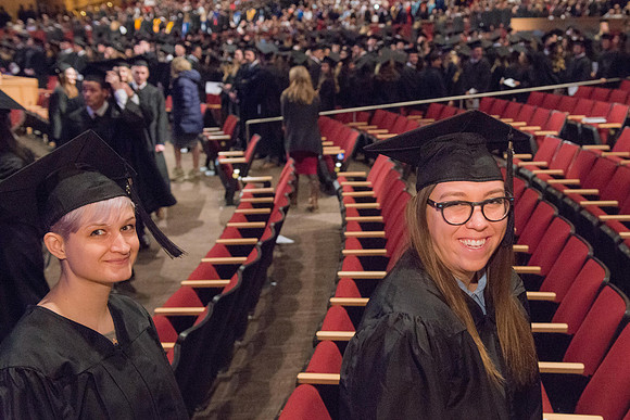 Commencement - Recessional, graduates file out of the BYU-Idaho Center.  Dec 2017