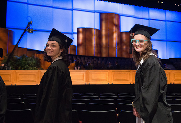 Commencement - Recessional, graduates file out of the BYU-Idaho Center.  Dec 2017