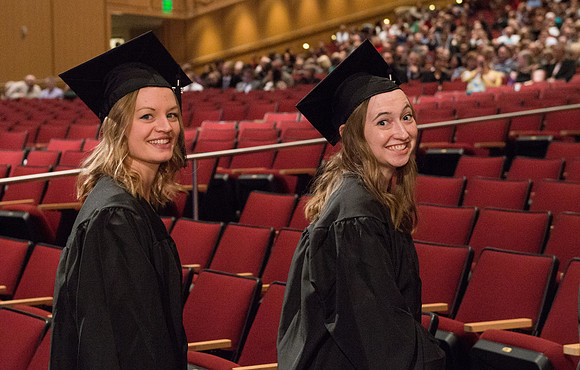 Commencement - Recessional, graduates file out of the BYU-Idaho Center.  Dec 2017