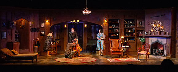 Drama dress rehearsal for the Blithe Spirit play in the Snow theater.