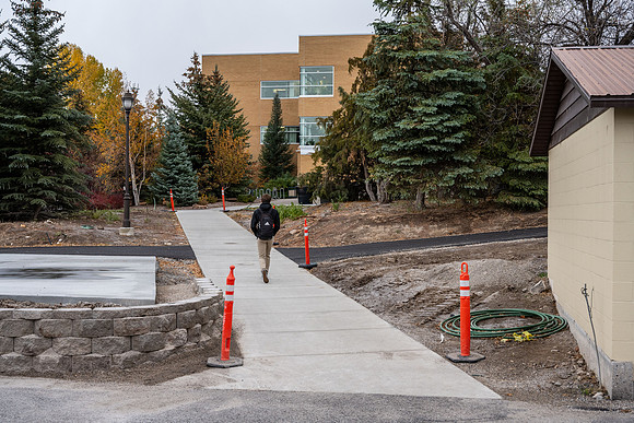 A new sidewalk helps connect the new Engineering Technology Center (ETC) to the Ricks and Benson Buildings.