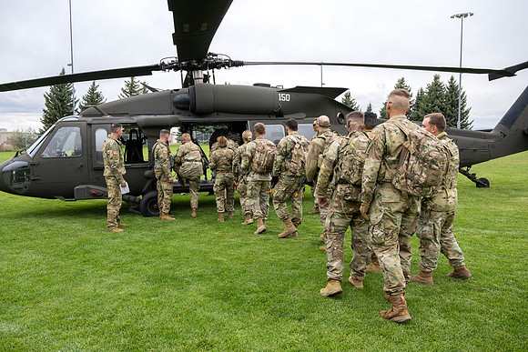 ROTC cadets get the opportunity to fly in a Blackhawk helicopter to their training site.