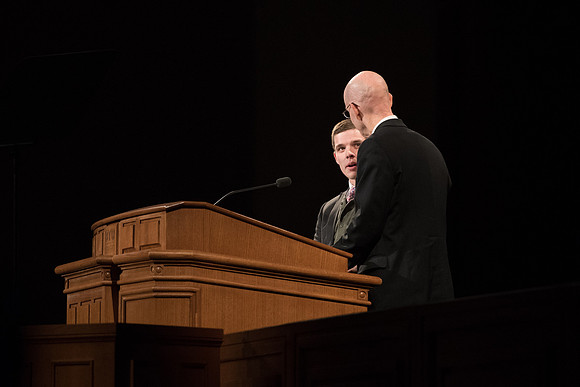BYU-Idaho First Winter Semester Devotional. President Eyring addresing the Students while having others share their experiences on living the Honor Code. Jan 2018