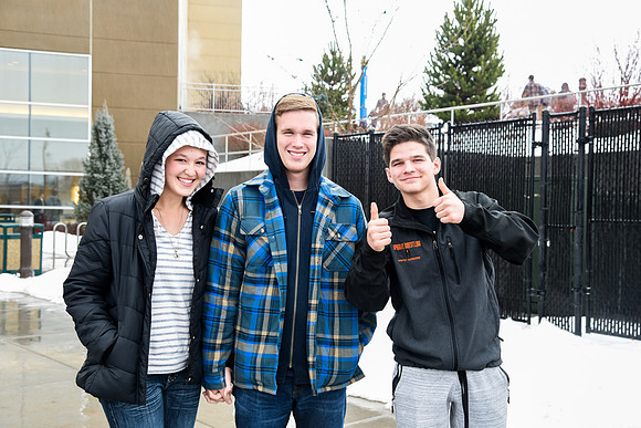 Student traffic as they leave the first devotional of Winter Semester.