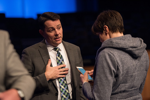Members of the BYU-Idaho stayed after the session to have one-on-one interaction with the parents. Jan 2018