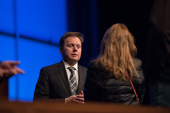 Members of the BYU-Idaho stayed after the session to have one-on-one interaction with the parents. Jan 2018