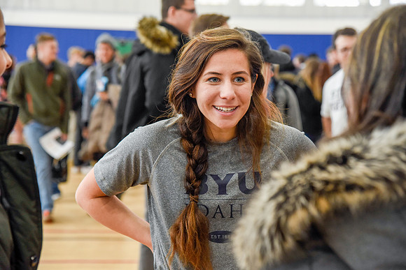 Student, Elizabeth Walters talks to new students at the Get Involved Fair Winter 2018
