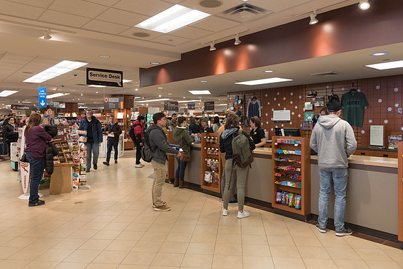 The Campus Book Store is packed on the first day of school.