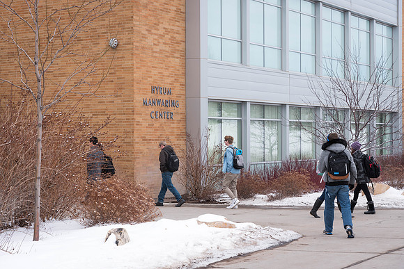 Students walk between classes in the Taylor Quad on the first day of school.