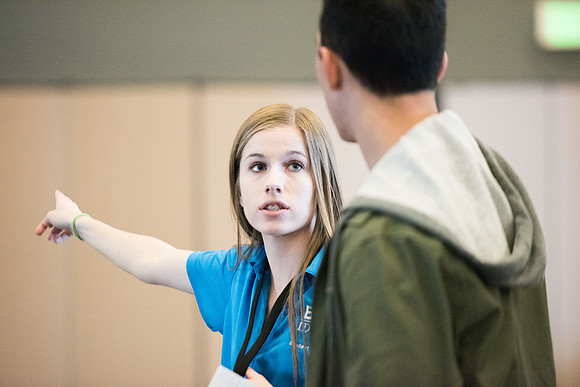 New students talking to the Student Support Staff while registering for Get Connected. Jan 2018