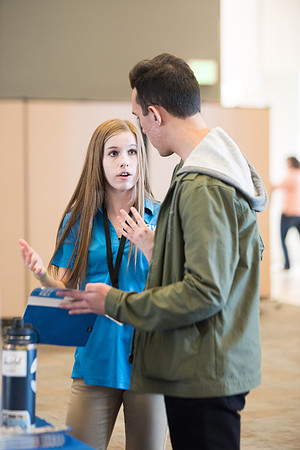 New students talking to the Student Support Staff while registering for Get Connected. Jan 2018
