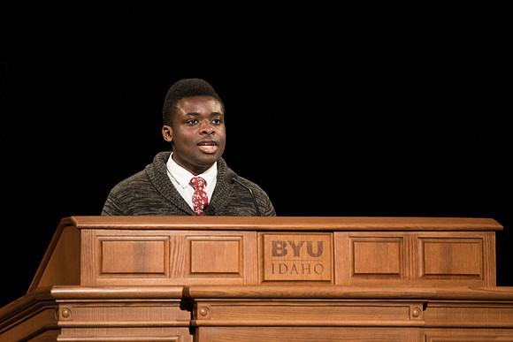 BYU-Idaho Devotional. Student reading a Scripture. Jan 2018