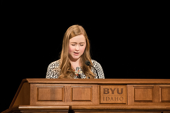 BYU-Idaho Devotional. Student offering the opening prayer. Jan 2018