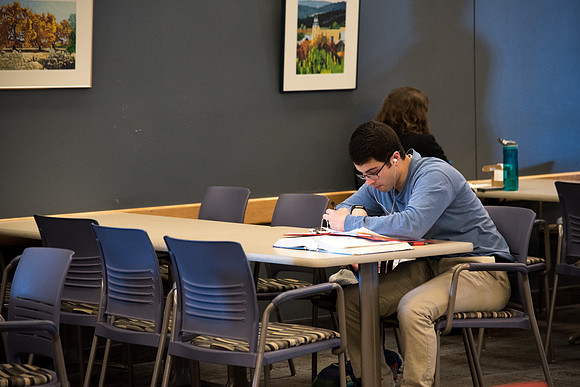 Student studying at the Manwaring Center.