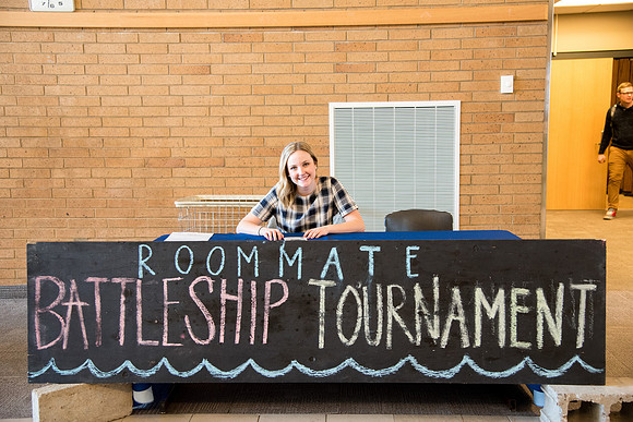 Roommate Battleship Tournament booth at the Manwaring Center.