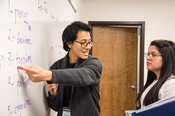 Students practice French at the Conversation Lab.