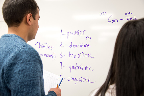 Students practice French at the Conversation Lab.