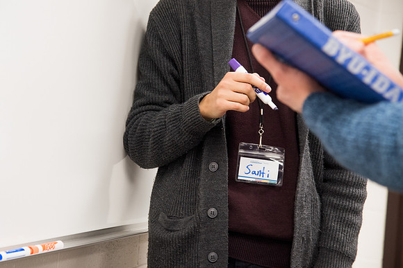 Students practice French at the Conversation Lab.