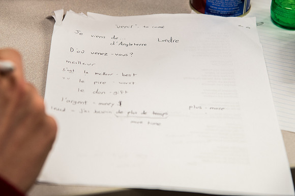Student practices Spanish at the Conversation Lab.