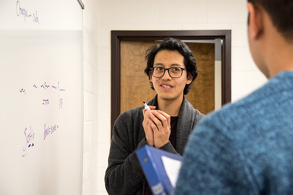Students practice French at the Conversation Lab.