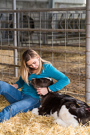 Britton Braithwaite tends to a young Holstein calf. 2018