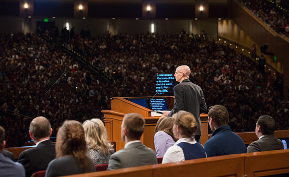 President Henry J Eyring welcomes students to devotional and introduces Elder Gary E. Stevenson.