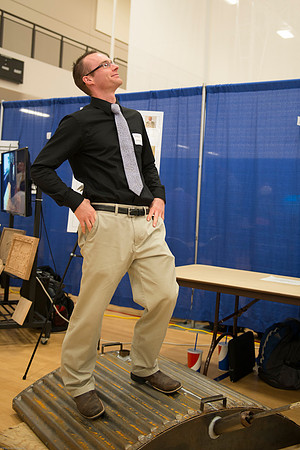 Students present their projects for the Student Research and Creative Works Conference.