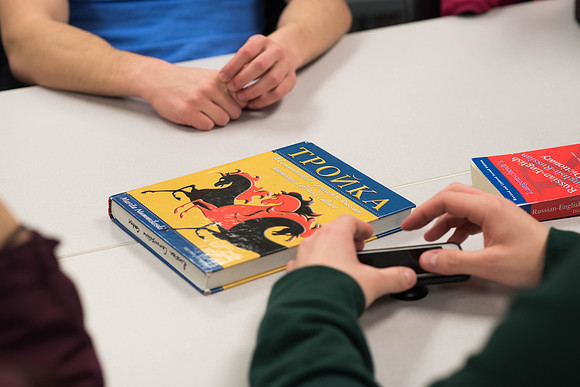 Students attend the Russian Lab to practice the Russian language. 2018