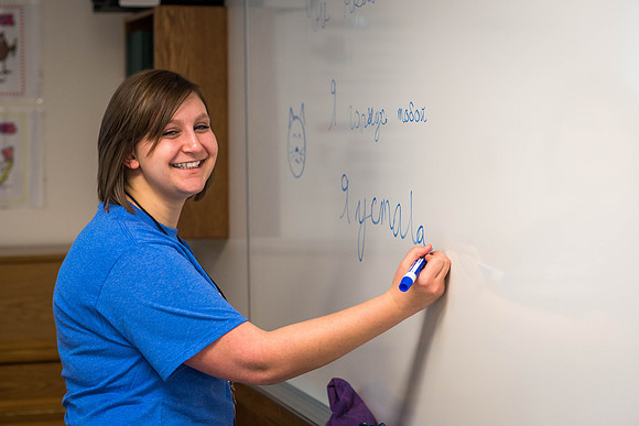 Students attend the Russian Lab to practice the Russian language. 2018