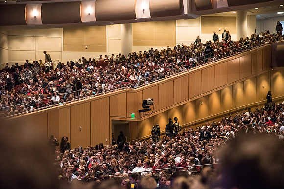 The I-Center is full of students as Elder Stevenson comes to speak at Devotional.