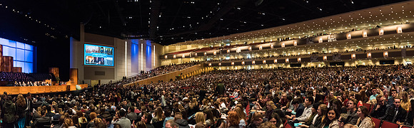 The I-Center is full of students as Elder Stevenson comes to speak at Devotional.