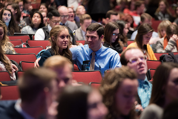 BYU-Idaho Devotional. Students waiting for the Devotional to start. Jan 2018