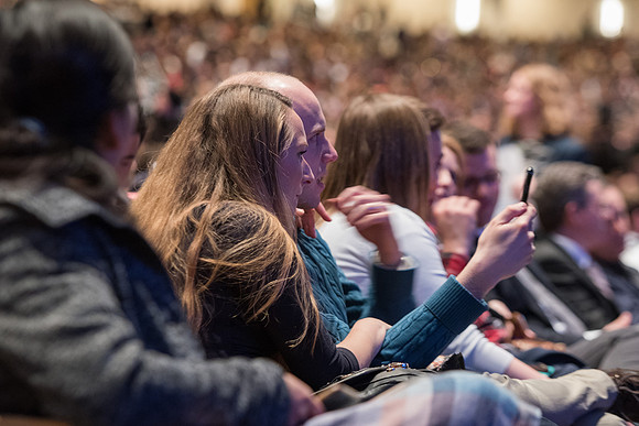 BYU-Idaho Devotional. Students waiting for the Devotional to start. Jan 2018