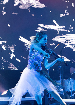 Center Stage-Lindsey Stirling, a classically trained violinist from Gilbert, AZ, performs at BYU-Idaho Hart Auditorium.