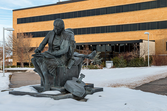 Smith Building and the Centennial Statue in the Central Quad.